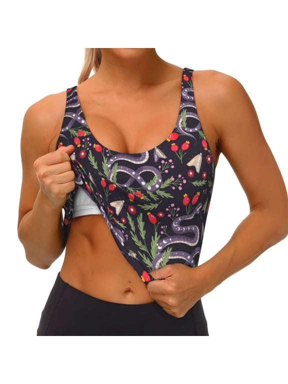 Snakes And Snake Fruit Print Womens' Sports Bras Scoop Neck Sports Vest- Padded U Back Seamless High Impact Support