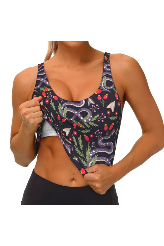 Snakes And Snake Fruit Print Womens' Sports Bras Scoop Neck Sports Vest- Padded U Back Seamless High Impact Support