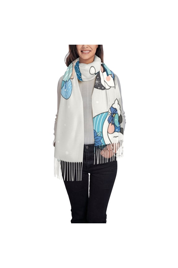 Snow Gnome for Winter Women's Traditional Scarf Wrap Tassel Shawl Fringes Neck Head Shawl Retro Scarf