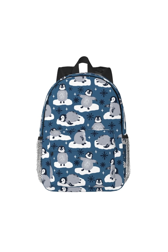 Snow Penguin Pattern Student Backpack Water-resistant Backpack 15-inch Laptop Backpack Lightweight Adjustable School Backpack