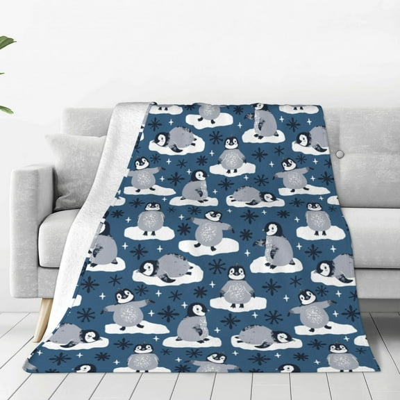 Rateoe Snow Penguin Print Fuzzy Fleece Throw Blanket Extra Large,Super Soft,Fluffy and Warm Blankets for Couch,Bed,All Season Use (60"x50")