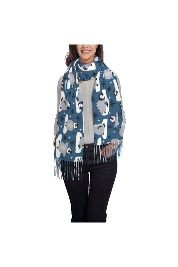 Snow Penguin Women's Traditional Scarf Wrap Tassel Shawl Fringes Neck Head Shawl Retro Scarf