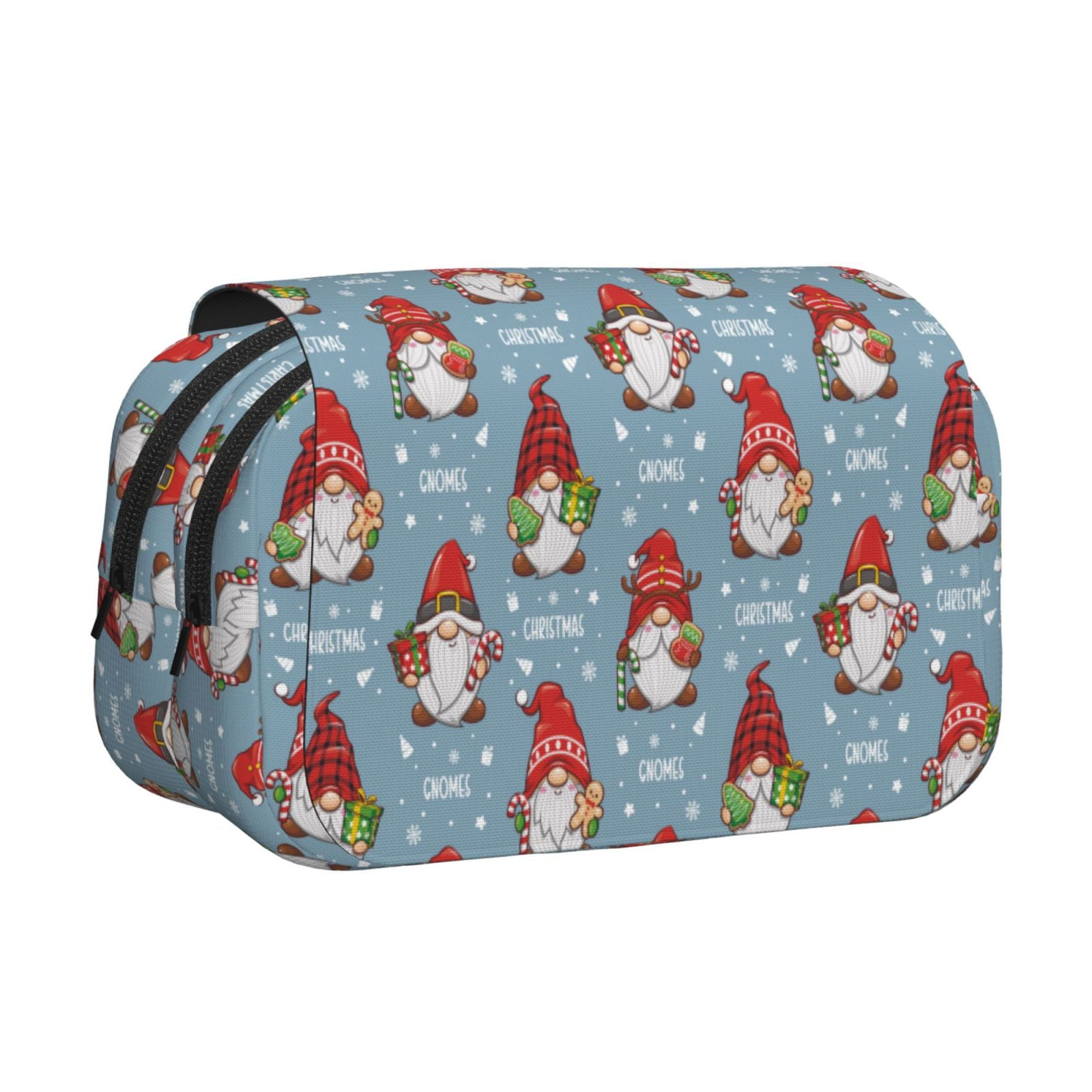 Rateoe Snowflake Christmas gnome Pattern Double Clamshell Pen Case, Storage Organizer with Two Zipper Compartments– Holds Up to 50 Pencils & Pens