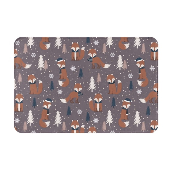 Rateoe Snowflake Fox Pattern Flannel Door Mat Indoor Outdoor Entrance, Waterproof All-Weather Doormat,Fade Resistant, Low Profile Entryway Mat 16x24in