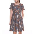 thumbnail image 1 of Rateoe Snowflake Fox Pattern Women’s Short Sleeve Dress – Casual Elegant Summer A-Line Dress for Everyday Wear, 1 of 6