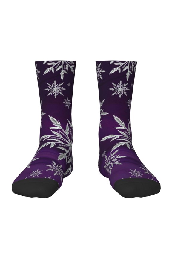 Snowflake Gradient Purple Pattern Children's Socks, Socks Gifts ,kids Crew Soft Cotton Socks , Moisture-Wicking, Durable, Ideal for Daily Wear & Sports