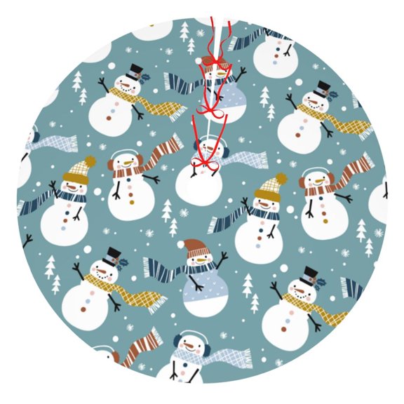 Rateoe Snowflake Scarf Snowman Print Christmas Tree Skirt 30" for Xmas Holiday New Year Party Circle Tree Mat Ornaments Decoration
