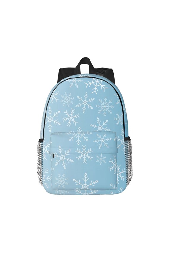 Snowflake Snowing Pattern Student Backpack Water-resistant Backpack 15-inch Laptop Backpack Lightweight Adjustable School Backpack