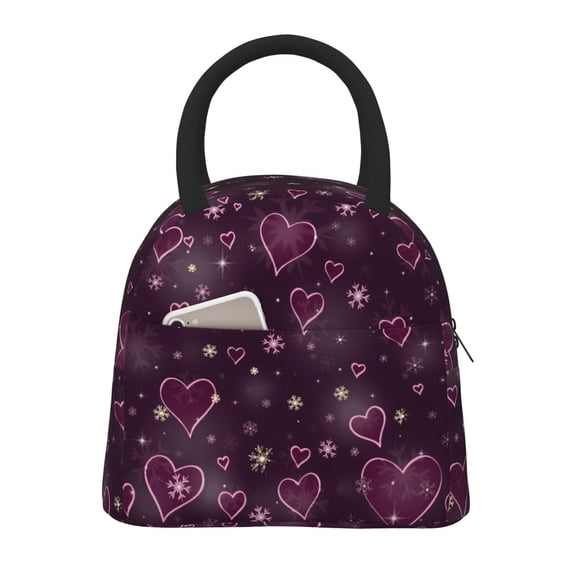 Rateoe Snowflakes and Hearts Pattern Lunch Bag Women, Lunch Box, Lunch Bag, Small Leakproof Lunch Tote Large Capacity Reusable Insulated Cooler Lunch Container