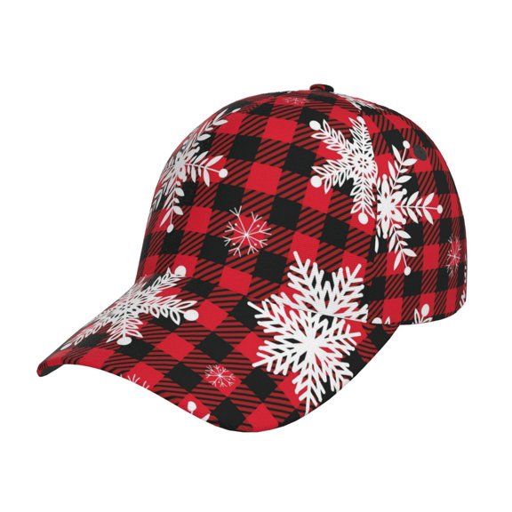 Rateoe Snowflakes On A Buffalo Plaid Pattern Baseball Cap Outdoor Cap Mountain Dad Hat - Unstructured Soft Cotton Cap-Adjustable UV Protection Cap