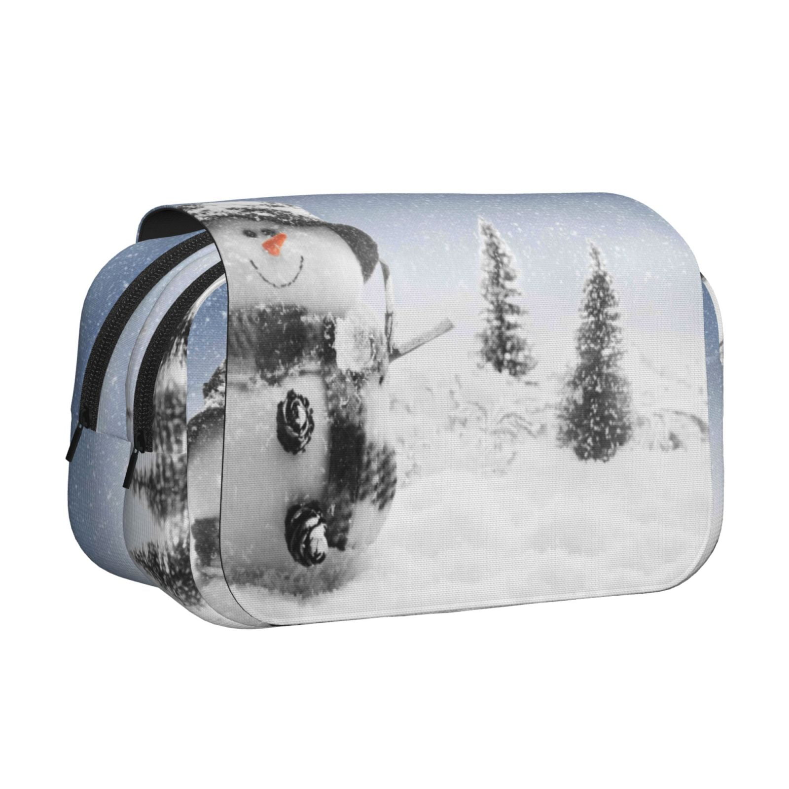 Rateoe Snowman And Christmas Tree Pattern Double Clamshell Pen Case, Storage Organizer with Two Zipper Compartments– Holds Up to 50 Pencils & Pens