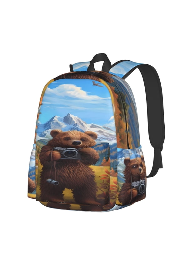 Snowy Mountain Photography Bear Pattern Student Backpack,Backpack for School,Lightweight Bag,Travel Backpack,Outdoor Backpack,Large Capacity Backpack