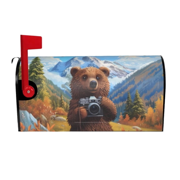 Rateoe Snowy Mountain Photography Bear Printed Mailbox Covers - Easy to Install Fall, Winter, Spring, Summer Mailbox Cover - Weather and UV-Resistant Mailbox Decor - Mailbox Magnetic Covers-21x18 in