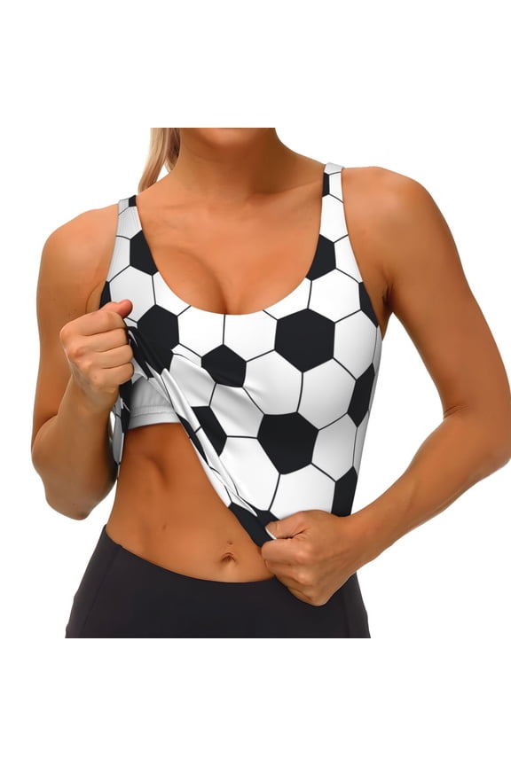 Soccer Ball Print Womens' Sports Bras Scoop Neck Sports Vest- Padded U Back Seamless High Impact Support