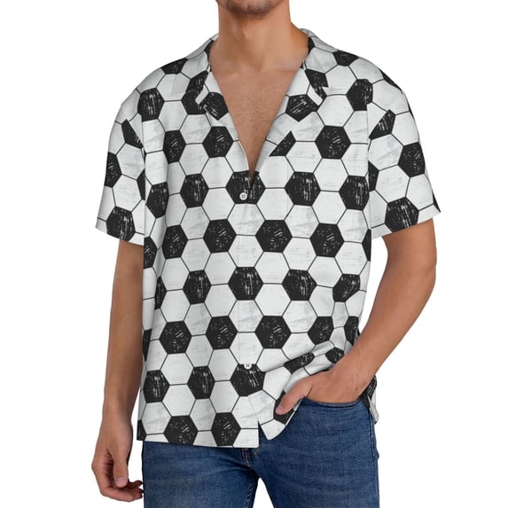 Rateoe Soccer Print Mens Front Pocket Hawaiian Shirts Casual Shirts Short Sleeve Button Down Beach Tropical Shirts-Small
