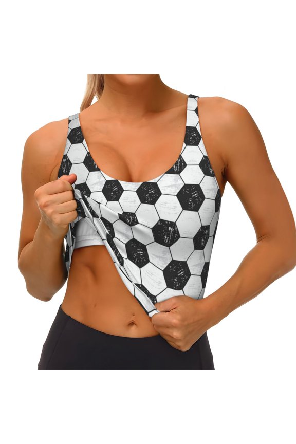Soccer Print Womens' Sports Bras Scoop Neck Sports Vest- Padded U Back Seamless High Impact Support