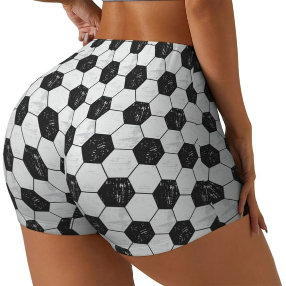 Rateoe Soccer Printed Power Workout Shorts for Women Tummy Control Squat Proof Ribbed Thick Seamless Scrunch Active Short-Large