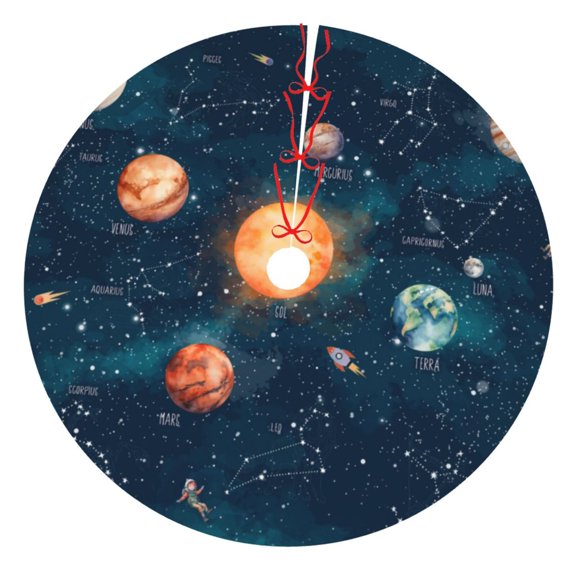 Rateoe Solar System And Planets Print Christmas Tree Skirt 36" for Xmas Holiday New Year Party Circle Tree Mat Ornaments Decoration