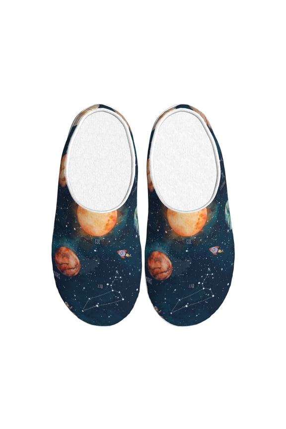 Solar System And Planets Print Women's Men's Cotton Knit Slippers Lightweight Memory Foam Indoor House Shoes with Anti-Skid Sole-35/36