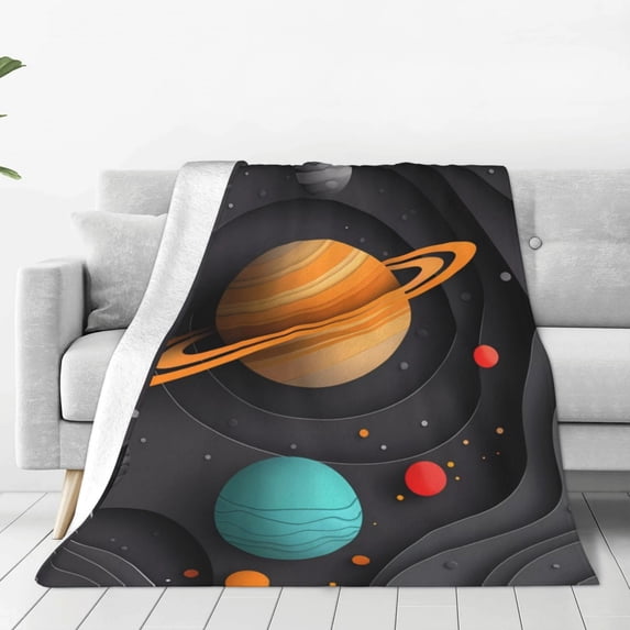 Rateoe Solar System Paper Art Print Fuzzy Fleece Throw Blanket Extra Large,Super Soft,Fluffy and Warm Blankets for Couch,Bed,All Season Use (50"x40")