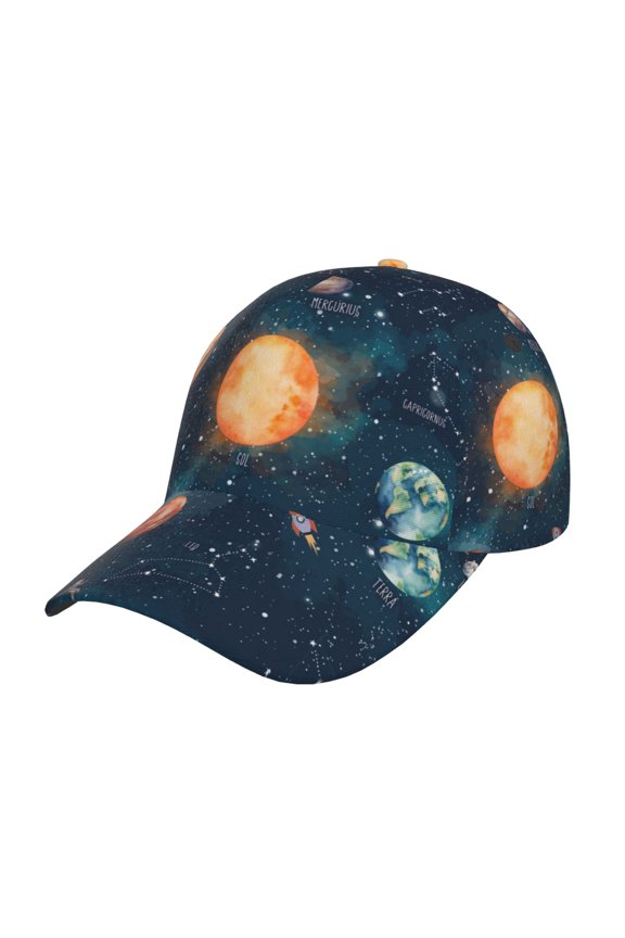 Solar System And Planets Pattern Mens Baseball Cap  Adjustable Curved Brim Hat, Soft Cotton Sports Cap for Outdoor, Casual, and Everyday Wear, Comfortable & Breathable