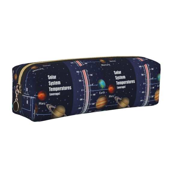Rateoe Solar System Print Leather Pencil Case with Smooth Zipper, Compact Storage for Writing Tools & Art Supplies, 8.26" x 1.96" x 2.16"