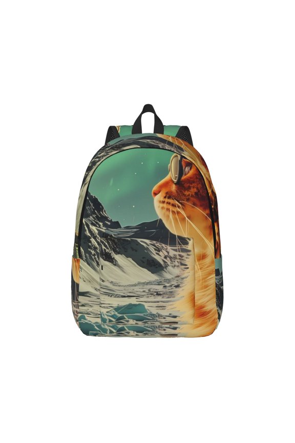 Space Adventurer Cat Pattern Canvas College Laptop Backpack,Travel Daypack,Durable Rucksack Travel Notebook Bag School Backpack Book Bag for Men Women-Small