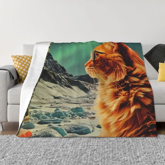 Rateoe Space Adventurer Cat Pattern Flannel Throw Blanket, Ultra-soft Blanket for Bed, Couch, Car, Hypoallergenic Anti-pilling blanket-