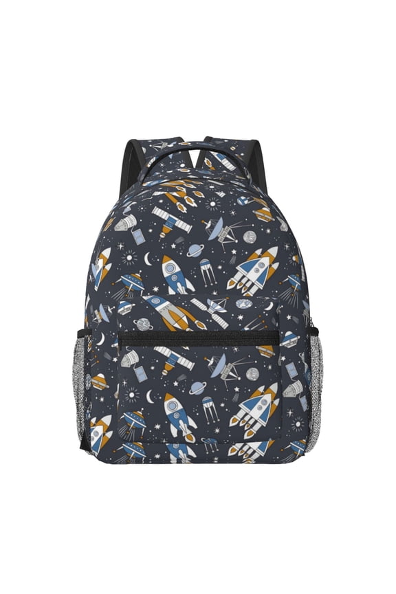 Space Cars Pattern Durable Student Backpack Laptop Bag- Ergonomic Design, Waterproof Twill Fabric - Ideal for School, Travel, and Outdoor Activities