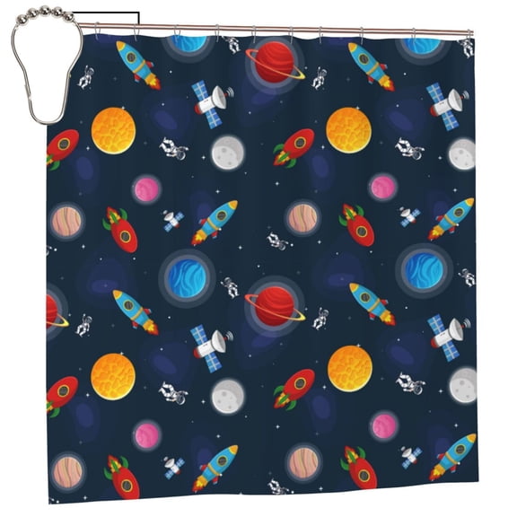 Rateoe Space Cartoon Shower Curtain - Fancy Bathroom Shower Curtain Sets - Waterproof Shower Curtain with Hooks with 12 Plastic Hooks 72x72 Inches