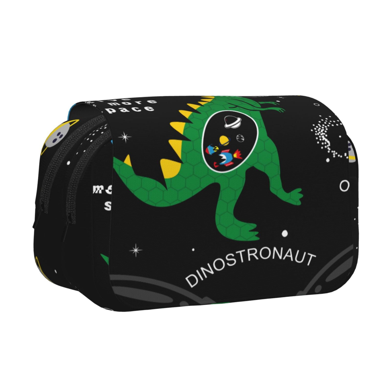 Rateoe Space Dino Cartoon Black Pattern Double Clamshell Pen Case, Storage Organizer with Two Zipper Compartments– Holds Up to 50 Pencils & Pens