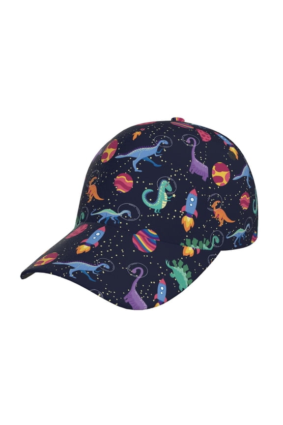 Space Dinosaur Pattern Baseball Cap Outdoor Cap Mountain Dad Hat - Unstructured Soft Cotton Cap-Adjustable UV Protection Cap