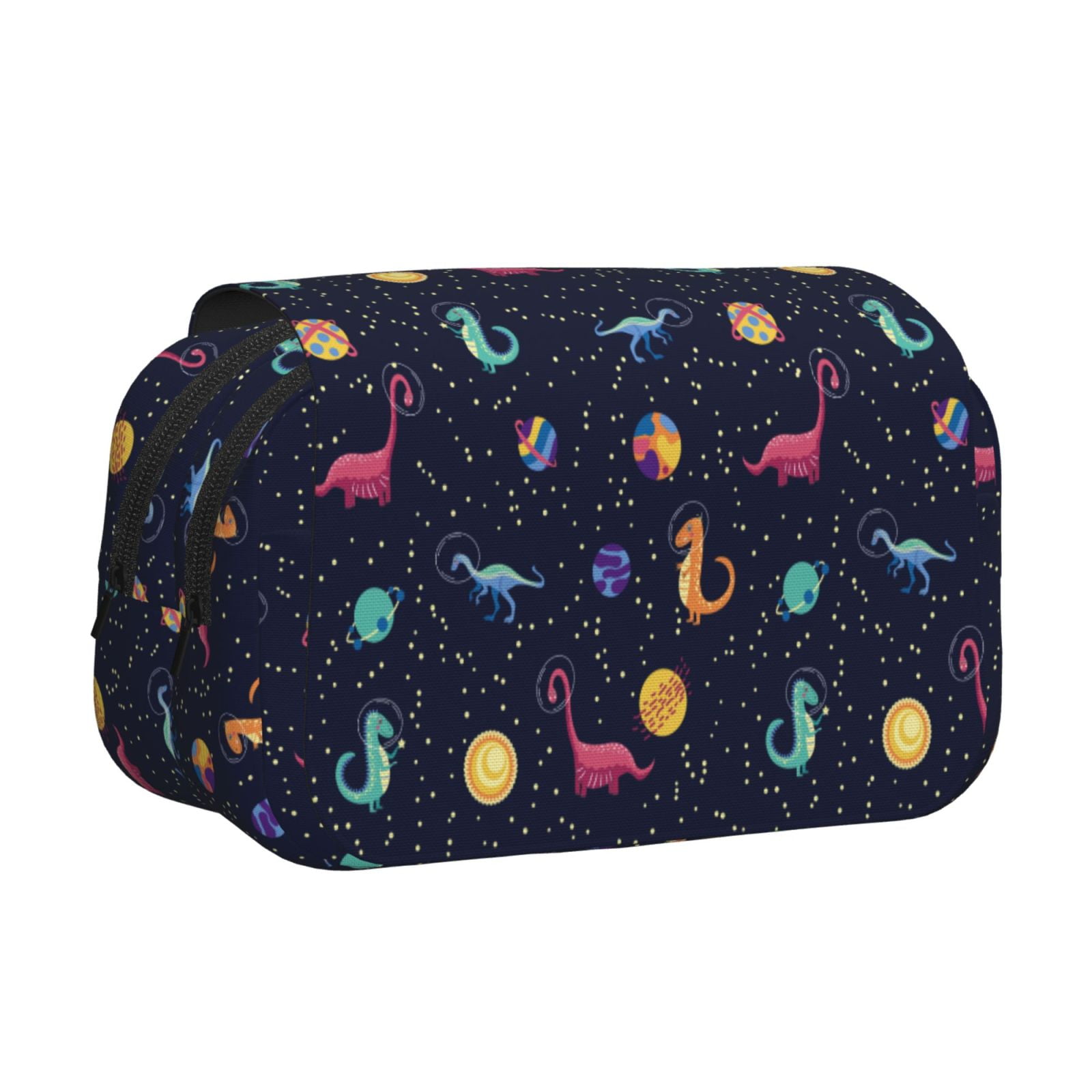 Rateoe Space Dinosaur Pattern Double Clamshell Pen Case, Storage Organizer with Two Zipper Compartments– Holds Up to 50 Pencils & Pens