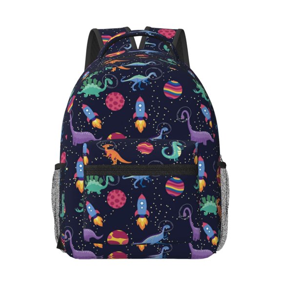 Rateoe Space Dinosaur Pattern Durable Student Backpack Laptop Bag- Ergonomic Design, Waterproof Twill Fabric - Ideal for School, Travel, and Outdoor Activities