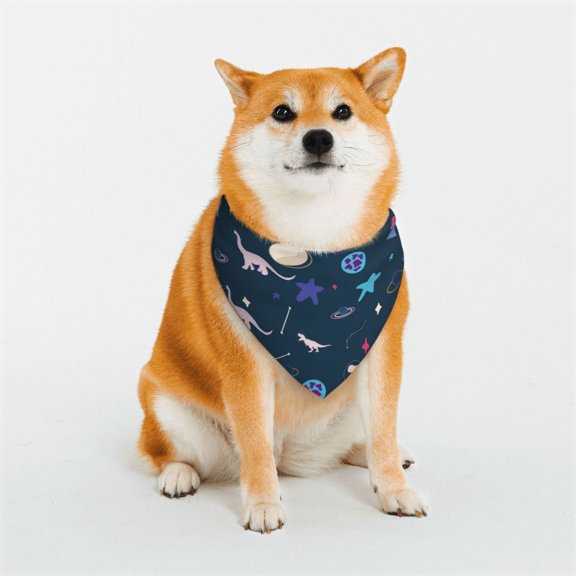 Rateoe Space Dinosaur Print Pet Scarf for Dogs and Cats – Stylish Reflective Design, Breathable & Durable Pet Bandana with Quick-Release Buckle-Large