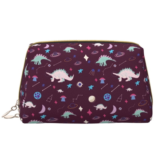 Rateoe Space Dinosaur for Travel Makeup Bag,Large Capacity Cosmetic Bags for Women,Waterproof Portable Pouch Open Flat Toiletry Bag Make up Organizer
