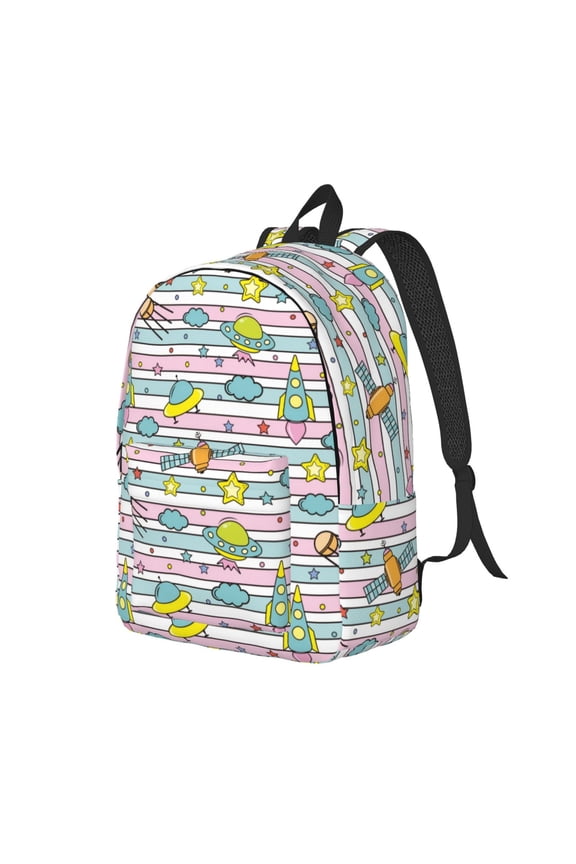Space Doodle Pattern Durable Canvas Backpack for Men & Women – Stylish & Lightweight – Adjustable Straps, Multiple Pockets – Fits 15-17 Inch LaptopsMedium