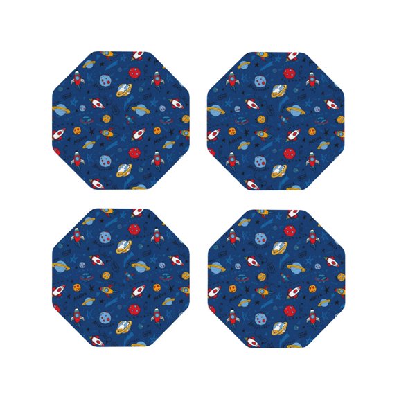 Rateoe Space Drawing Drink Coasters Set of 4 Leather Coasters Spill Protection for Table Desk,Durable and Non Slip Leather Coaster ,4 Inches Drink Mats-Octagon