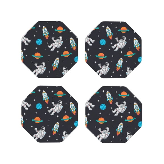 Rateoe Space Drawing Drink Coasters Set of 4 Leather Coasters Spill Protection for Table Desk,Durable and Non Slip Leather Coaster ,4 Inches Drink Mats-Octagon