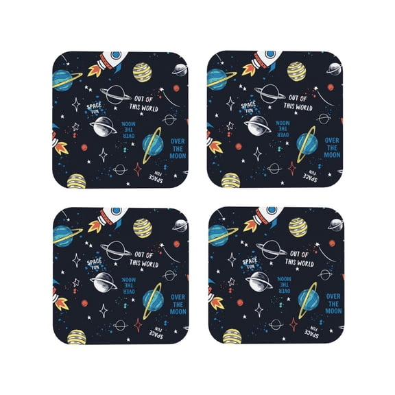 Rateoe Space Drawing Drink Coasters Set of 4 Leather Coasters Spill Protection for Table Desk,Durable and Non Slip Leather Coaster ,4 Inches Drink Mats-Square