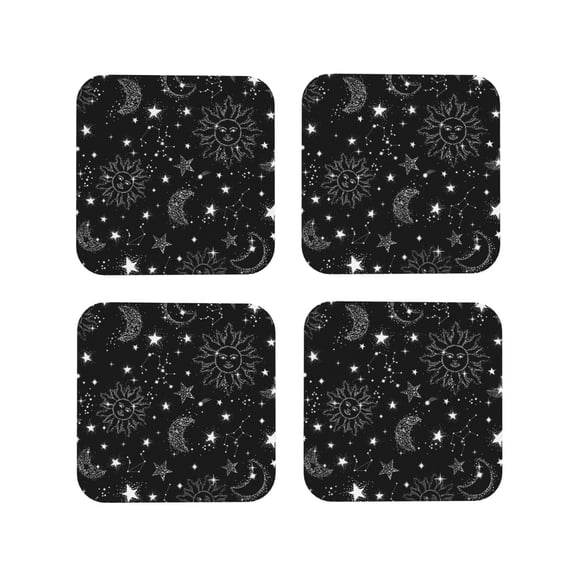 Rateoe Space Galaxy Drawing Drink Coasters Set of 4 Leather Coasters Spill Protection for Table Desk,Durable and Non Slip Leather Coaster ,4 Inches Drink Mats-Square