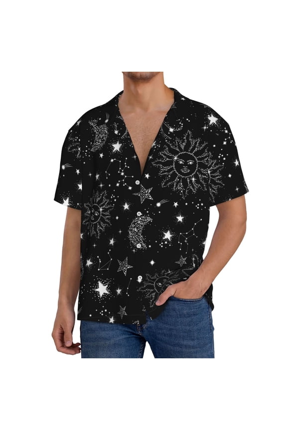 Space Galaxy Print Mens Front Pocket Hawaiian Shirts Casual Shirts Short Sleeve Button Down Beach Tropical Shirts-Medium