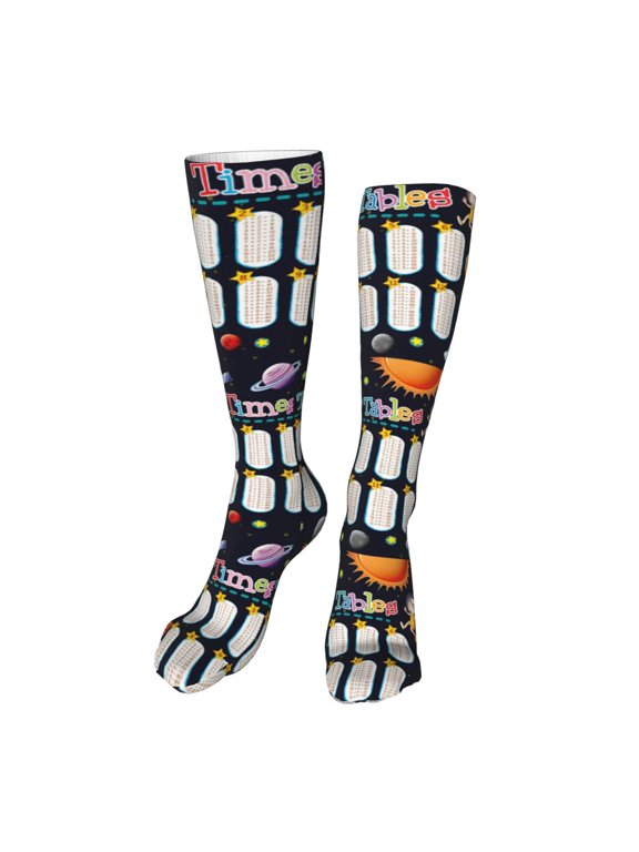 Space Math Times Tables print Women's Men's Novelty 20in Crew Socks Cotton Socks Knee High Socks for Walking,Running,Nurses,Pregnancy-One Size