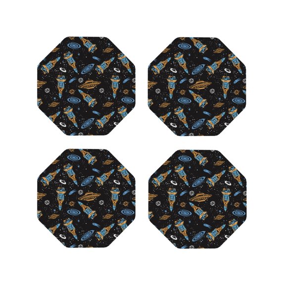 Rateoe Space Rocket Drawing Drink Coasters Set of 4 Leather Coasters Spill Protection for Table Desk,Durable and Non Slip Leather Coaster ,4 Inches Drink Mats-Octagon