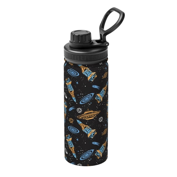 Rateoe Space Rocket Printed 18oz Sports Insulated Water Bottle, Double-Wall Stainless Steel Kettle with Leak-Proof Cap and Carry Loop, BPA-Free for Outdoor, Gym, Camping, and Travel