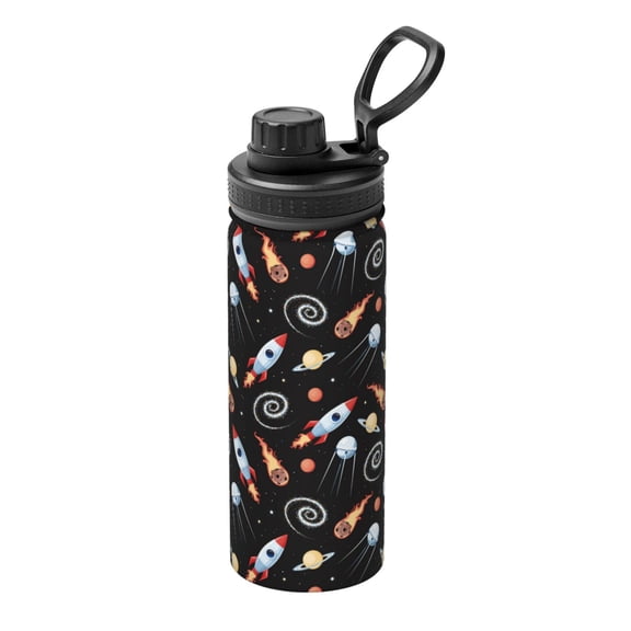 Rateoe Space Rocket Printed 18oz Sports Insulated Water Bottle, Double-Wall Stainless Steel Kettle with Leak-Proof Cap and Carry Loop, BPA-Free for Outdoor, Gym, Camping, and Travel