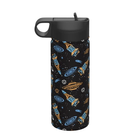 Rateoe Space Rocket Printed 18oz Sports Insulated Water Bottle, Double-Walled Stainless Steel Kettle with Leak-Proof Straw Lid, Portable & BPA-Free for Outdoor, Gym, Camping, and Travel