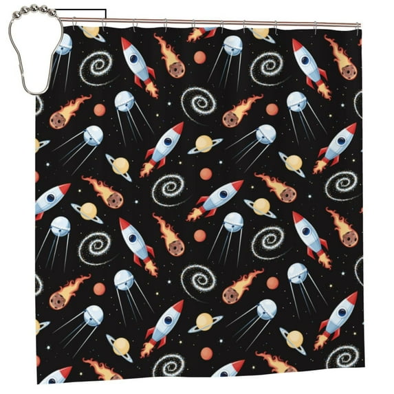 Rateoe Space Rocket Shower Curtain - Fancy Bathroom Shower Curtain Sets - Waterproof Shower Curtain with Hooks with 12 Plastic Hooks 72x72 Inches
