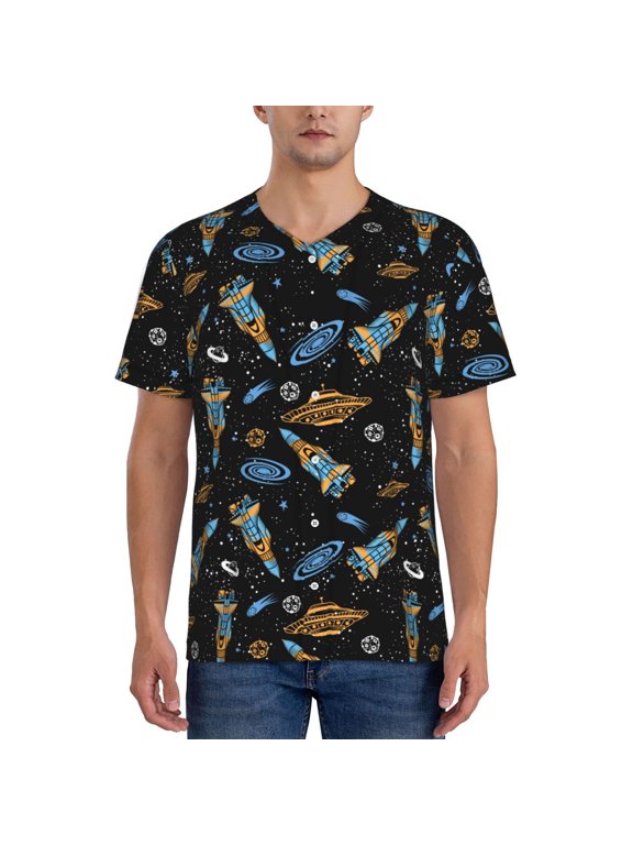Space Rockets Pattern Men’s Baseball Short Sleeve Polo Shirt, Midweight Men's Shirt Golf Shirt Polo Shirts Quick Dry Short-3X-Large