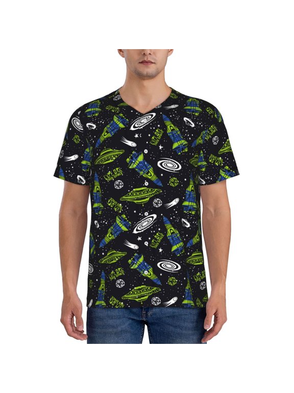 Space Rockets Pattern Men’s Baseball Short Sleeve Polo Shirt, Midweight Men's Shirt Golf Shirt Polo Shirts Quick Dry Short-Large